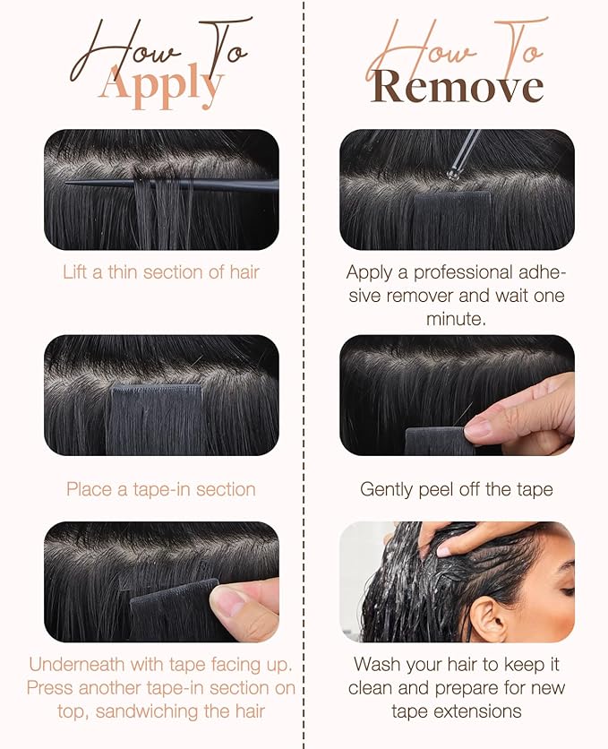 GOO GOO Invisi Edge Tape in Hair Extensions Human Hair, 1 Jet black 20pcs injected with 20pcs classical tape ins, 24inch 100g, Virgin Remy Hair, Natural Look