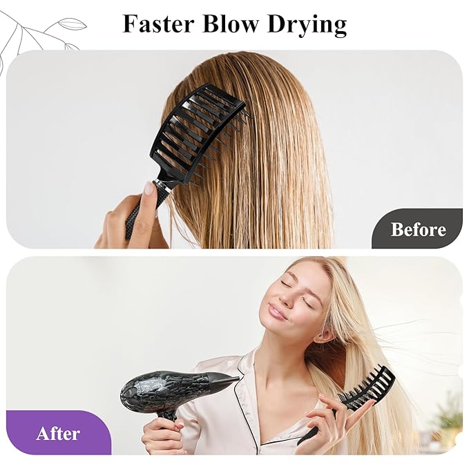 Hair Brush, Detangler Hair Brushes for Women Men Kids Faster Blow Drying, Curved Vent Detangling Brush for Wet Dry Curly Straight Thick Thin Hair Adds Shine, Makes Hair Smooth (black)