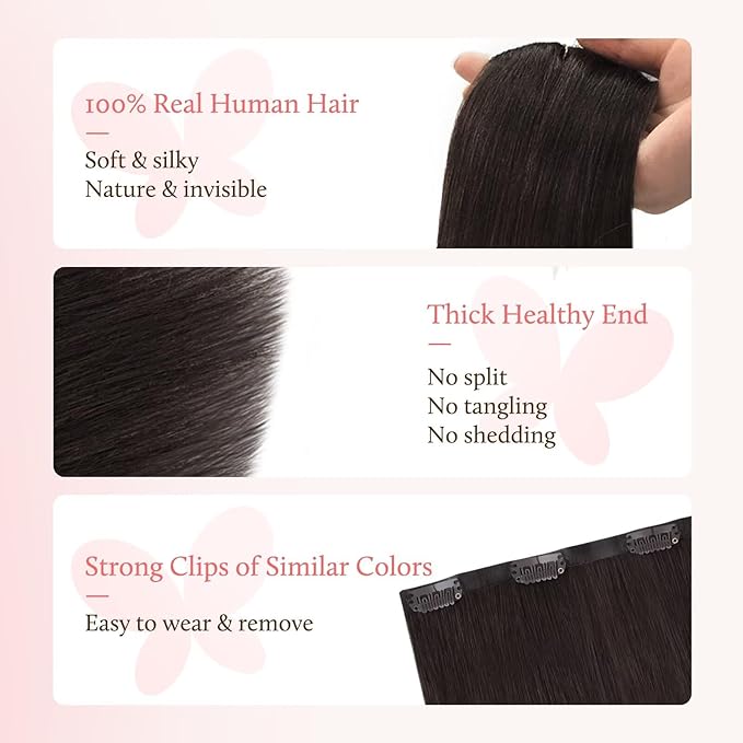 DOORES Clip in Hair Extensions Set 16 Inch 130g, 4pcs Invisi Edge Clip ins and 3pcs Classic Seamless Clip ins, Injected Virgin Real Human Hair Extensions Natural Invisible Straight, #2