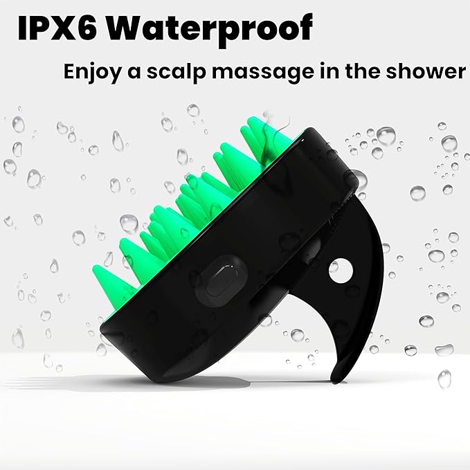 Sonic Scalp Scrubber- Electric Scalp Massager for Hair Growth, Water Resistant Vibrating Head Massager & Dandruff Removal, Scalp Exfoliator (Black-Green), 4.5 Ounce