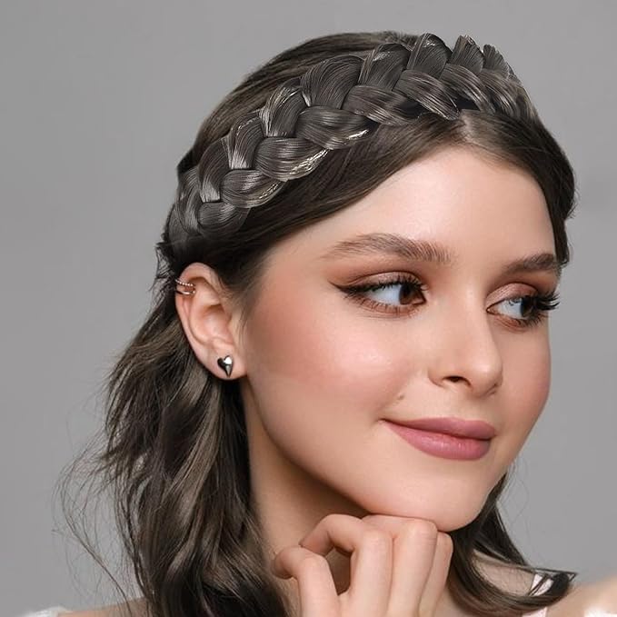 2PC Braided Headband with Tooth – Wide Faux Hair Braid Wig Hairband, Messy Fishbone & Geflochten Haarband Shape – for Women Fashion Accessories for Oktoberfest, Wedding, Parties, Comb Fit(Black Brown)