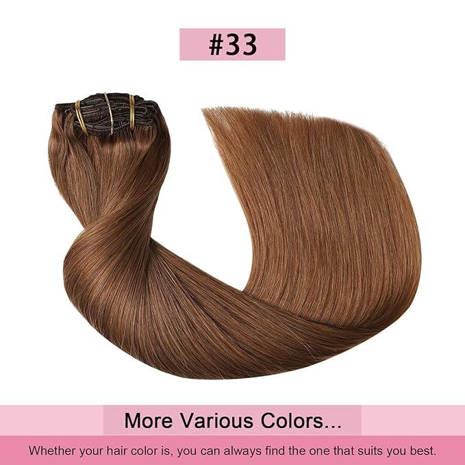 Pro2.0 Clip in Hair Extensions Real Human Hair 20inch 7pcs Color #33 Dark Auburn Copper Remy Real Human Hair Extensions Clip ins 120g Thick Seamless Double Weft for Women（#33-20inch）