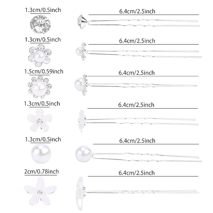 CUBACO 42 PCS Flower Wedding Hair Pins for Women Bridal Crystal Hair Jewelry Bobby Pins Rhinestone Pearl Hair Accessories Silver U Shaped Hair Pins Decorative for Brides Bridesmaids Girls