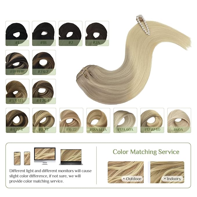 DOORES Hair Extensions Clip in Human Hair, 10pcs 160g 18 Inch Balayage Ash Blonde to Golden Blonde and Platinum Blonde Clip in Hair Extensions Straight Natural