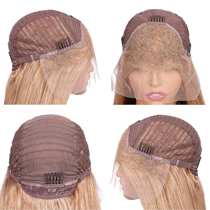 Honey Blonde Straight 13x4 Lace Front Human Hair Wigs with Baby Hair Pre Plucked Brazilian Virgin Hair Transparent HD Lace Frontal Wig for Black Women 180% Density 28 Inch
