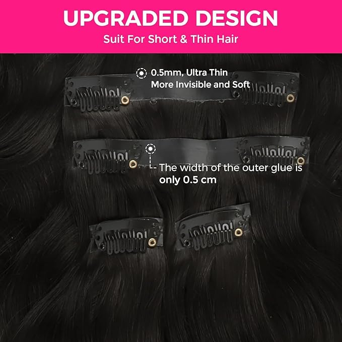 Lashey Seamless Clip in Hair Extensions Human Hair 9pcs 130g Body Wave 16 Inch Natural Black Clip in Hair Extensions for Women