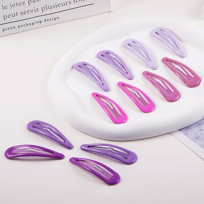24 PCS 2.36 In Metal Snap Hair Barrettes For Women Water Drop Shape Hair Clips For Thick Thin Fine Hair,Bright Pink Purple