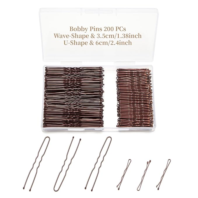 200 Pcs Brown Wave-Shaped and U-Shaped Bobby Pins Mix Metal Hair Pins Hair Accessories for Women Stylists Hair Sticks Girl