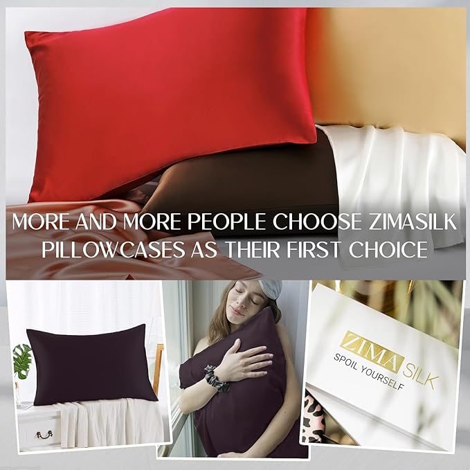 ZIMASILK 100% Pure Mulberry Silk Pillowcase for Hair and Skin Health,Soft and Smooth,Both Sides Premium Grade 6A Silk,600 Thread Count,with Hidden Zipper,1pc (King 20''x36'',Eggplant Purple)