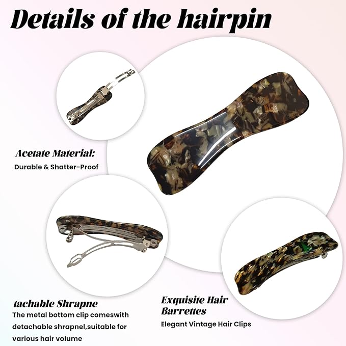 Hair Clips for Women,3.5 Inch Acetate Medium Hair Claw Clips for Women Thin Thick Curly Hair,Strong Hold No Slip Grip,French Classic Multicolor （Dark Brown Tortoiseshell Bow）