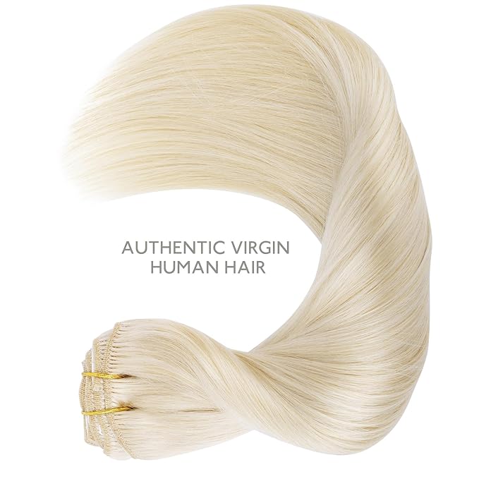 WENNALIFE Clip in Hair Extensions Real Human Hair, 18 Inch 120g 7pcs Platinum Blonde Hair Extensions Clip in Human Hair Remy Clip in Hair Extensions Real Human Hair Double Weft