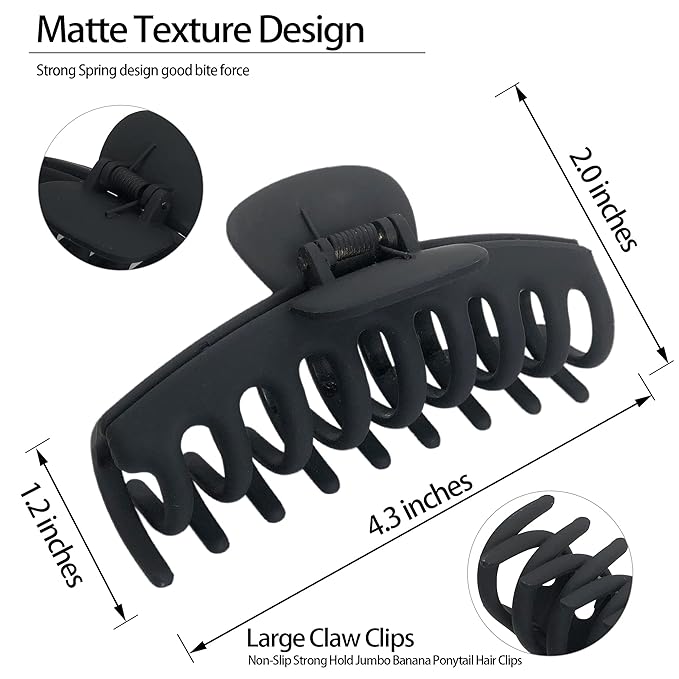 OWIIZI Large Hair Claw Clips for women, 4.3" Matte Big Hair Clips Non-Slip Ponytail Barrette Strong Hold Claw Clips for girls Long Thick Hair (4packs)