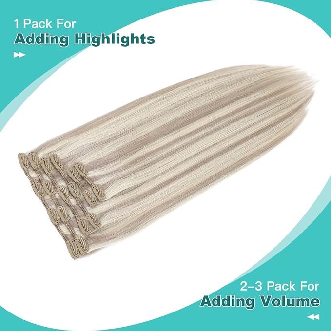 SURNEL Clip in Hair Extensions 16 inch Ash Blonde Highlights Bleach Blonde Clip in Hair Extensions 100g 6pcs(#18/613,16")