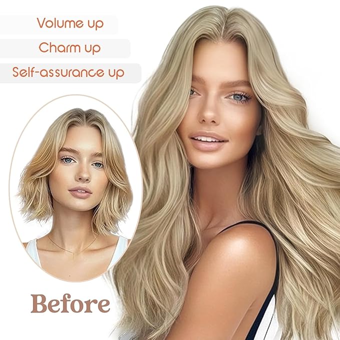 Ve Sunny Clip in Hair Extensions Real Human Hair Dark Blonde Highlights Golden Blonde Clip on Extensions for Women Natural Human Hair Extensions Straight 7pcs 18 inch 120g