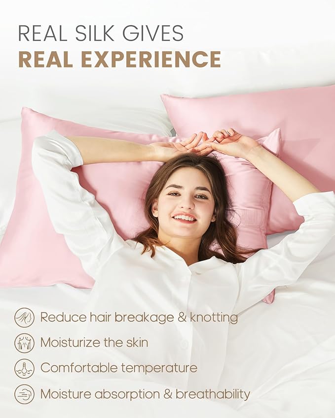 THXSILK Mulberry Silk Pillowcase Hypoallergenic Zipper Pillow Case - Highest Grade 6A+ 100% Pure Mulberry Real Silk Pillowcase, 1PC (Light Pink, Queen Size 20"x30")