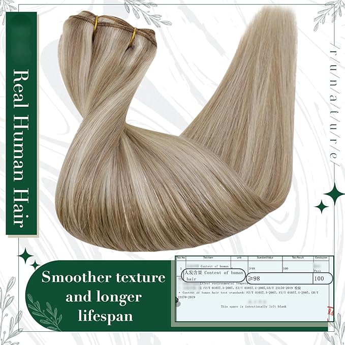 RUNATURE Human Hair Clip in Extensions, Remy Clip in Hair Extensions, Real Natural Human Hair for Short Hair Soft Straight 10 Inch 50g 3pcs #8P60 Light Brown Highlight Platinum Blonde
