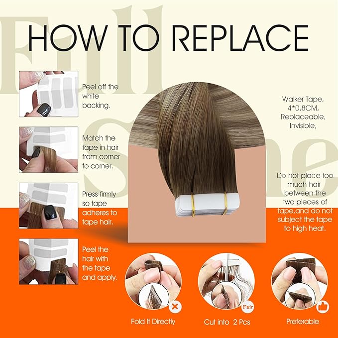 Full Shine Tape in Hair Extensions 16Inch Remy Tape ins Human Hair Invisible Seamless Balayage Tape Hair Extension Human Hair Color 3 Ombre 8 Highlighted 22 Medium Blonde Hair Extensions 50G 20Pcs