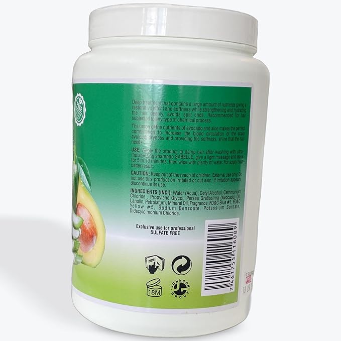 Aloe and Avocado Hair Mask Treatment, Sulfate Free, Professional Use, 60 oz. Hair Salon, Beauty Salon
