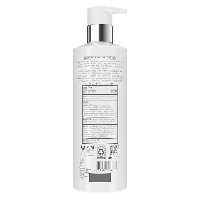 Dove Derma Scalp Shampoo 1 ct Dandruff Relief for Boosting Resilience & Removing Flakes, with Salicylic Acid, 16 oz