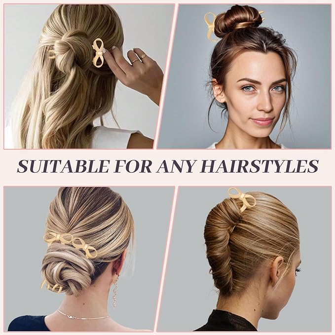 2PCS 5.5Inch Bow French Hair Pins Large U-Shaped Pins for Women and Girls Fashion Metal Hair Pin French Twist Hair Pins for Buns, Updos,Stylish and Functional(set5-gold)