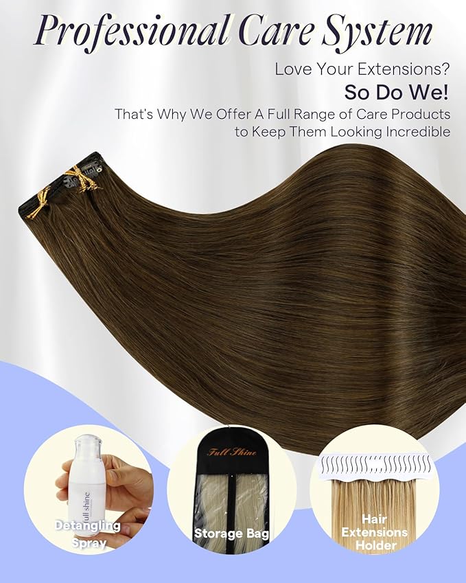 Full Shine Human Hair Extensions Clip ins Medium Brown 150 G Thick Clip in Extensions Chestnut Brown Human Hair Extensions for Thick Hair 20 Inch 7 Pcs
