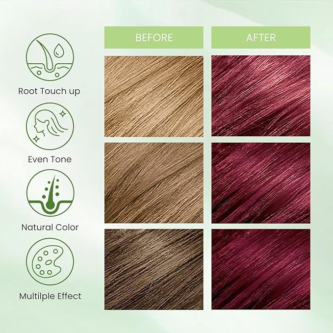 Hair Dye Shampoo 3-in-1, Instant Natural Hair Color Shampoo for Women Men Champu Para Canas Mujer Wine Red, Lasting 3-4 Weeks & Easy to Use & All Hair Types & Root Touch Up, 500ml
