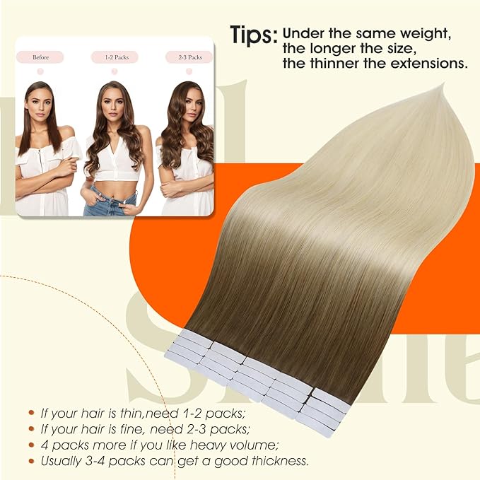 Full Shine Balayage Tape in Hair Extensions Human Hair Color 3/8/613 Brown And Blonde Tape in Extensions Remy Hair Extensions Tape ins 18Inch Seamless Invisible Straight Extension 50G 20Pcs for Women