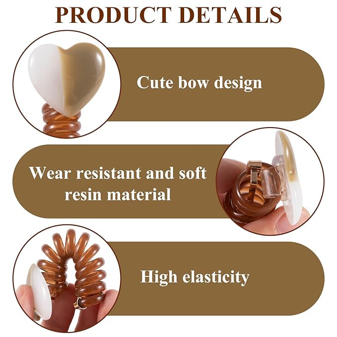 3PCS Heart Spiral Hair Ties, 3 Colors Heart Phone Cord Ponytail Holders for Women, Elegant Rubber Hair Coils, Stylish Hair Accessories for Party, Daily Use