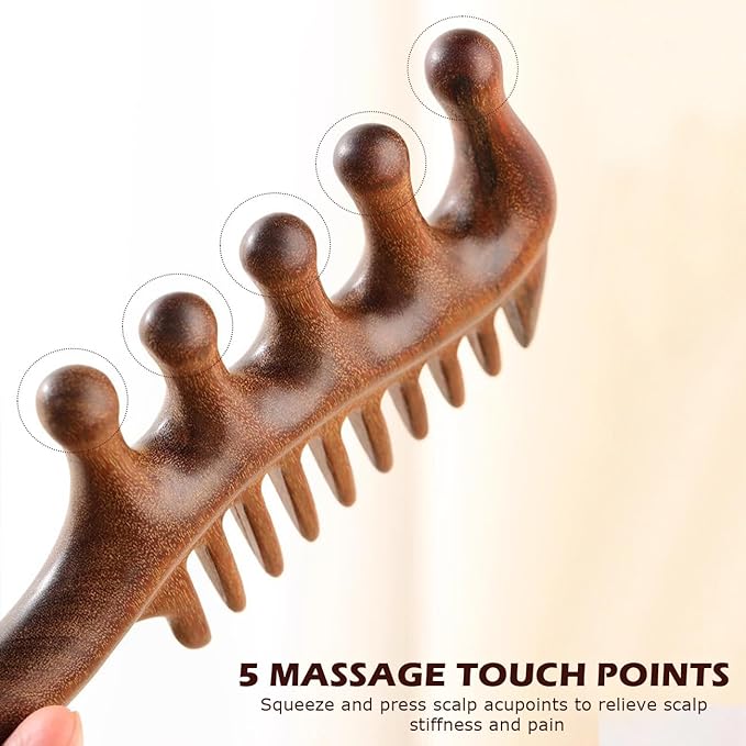 2 in 1 Wooden Comb for Scalp Massage Hair Growth, Wide & Fine Tooth Comb for Stress Relief, Gua Sha, Styling Hair, Scalp Massager Tool Upgrade