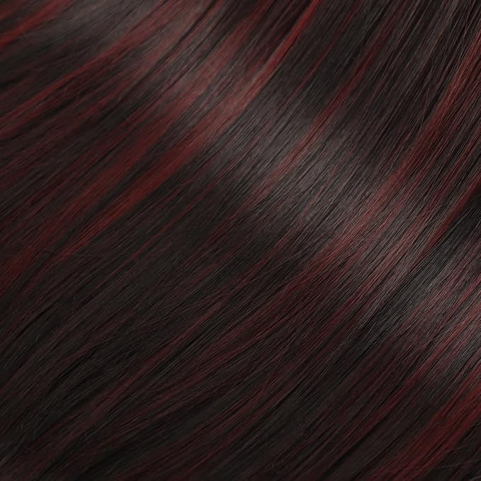 Black with Wine Red Highlights Synthetic Hair Toppers for Women with Thinning 3D 360° Cover Clip in Wispy Bangs Upgraded Adjustable Bandage 18 Inch Long Layered