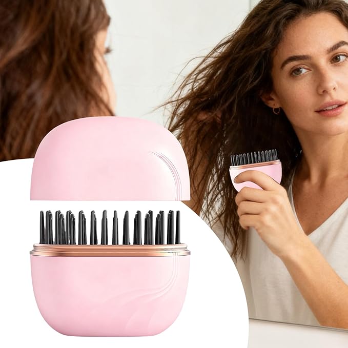 Mini Hair Straighteners, Portable Hair Straighteners Brush, 30s Fast Heating Mini Cordless Straightener with 3 Heat Settings, Rechargeable Hot Comb Heated Hairs Styling Brush, for Home Travel