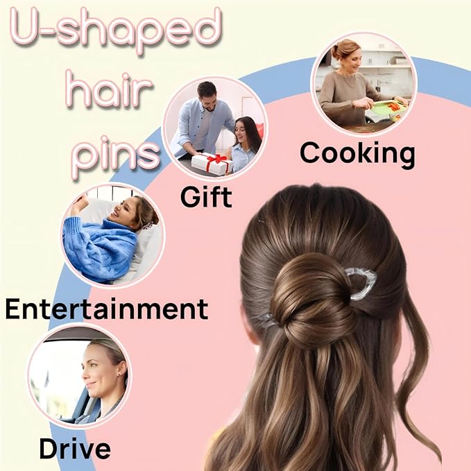 Prestige Hair Pins,French U-Shaped Hair pin 3Pack Elegant Women Hair Accessories Suitable for Thick or Thin Hair (Light gray, Reddish brown, Dark yellow)