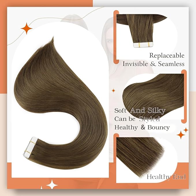 Full Shine Tape in Hair Extensions Seamless Tape ins Human Hair Extensions Color 3 Brown Hair Extension Real Human Hair 10 Inch Short 30Gram 20Pcs Soft Hair for Women Add Volume Natural