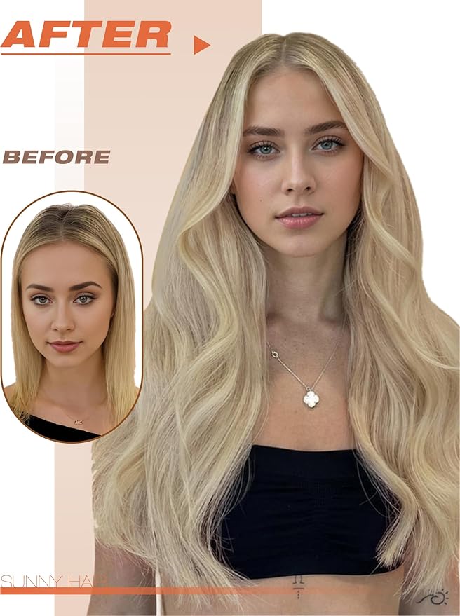 Sunny Hair Tape in Hair Extensions Real Human Hair Invisible Remy Hair Extensions Tape ins for Women Ash Blonde Root to Platinum Blonde Balayage 22 inch 20Pcs 50G