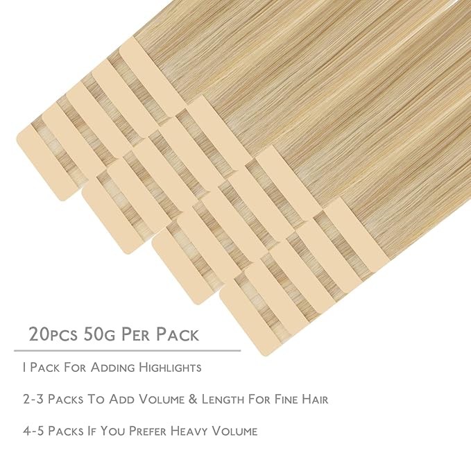 WENNALIFE Tape in Hair Extensions Human Hair, 20pcs 30g 10 inch Light Blonde Highlighted Golden Blonde Remy Hair Extensions Straight Human Hair Tape in Extensions Skin Weft Tape Extensions Human Hair