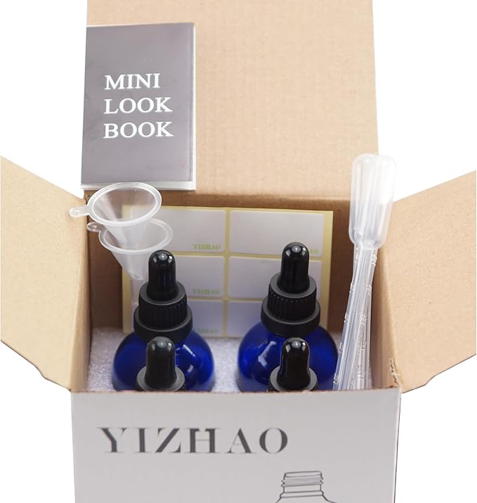 YIZHAO Amber Glass Dropper Bottle 4oz, Tincture Bottles with Glass Dropper, for Essential Oils, Aromatherapy, Cosmetic, Laboratory, Pharmacy, Liquids, Travel –4 Pcs