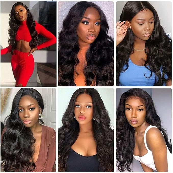 28 30 32 Inch Color 1B Human Hair Bundles Natural Black Body Wave Bundle Double Weft Color 1B Body Wave Bundles Niegmeag Virgin Soft and Silky Remy Hair Extensions