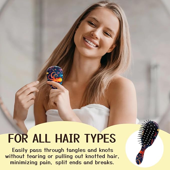 Mini Hair Brush,Cute Detangling Travel Hair Brush,Soft Bristles for Effortless Tangle Removal,Detangler Hairbrush for Women Men Boys Girls Kids Wet Dry All Hair Types (Orange Octopus, Mini)