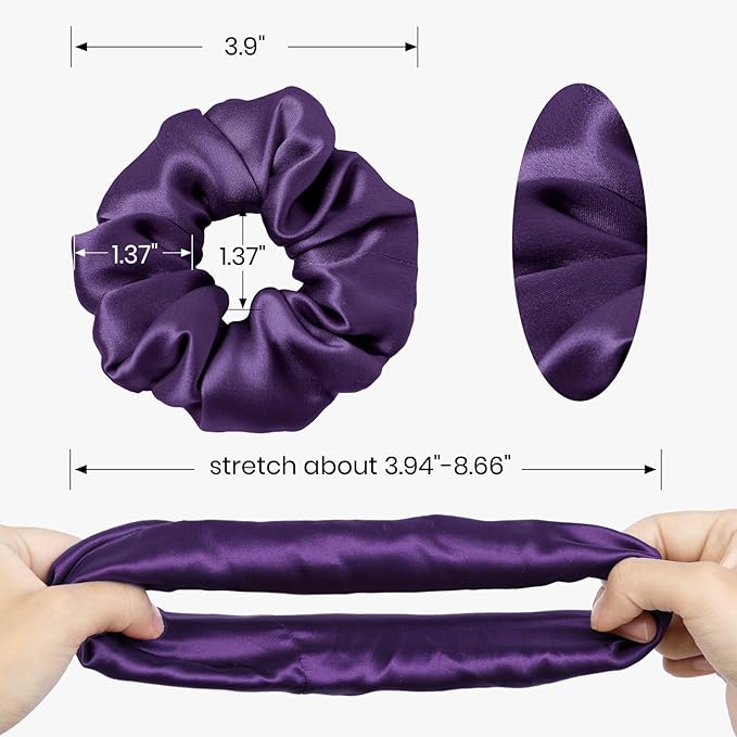 LILYSILK Silk Hair Scrunchies/Ties for Frizz & Breakage Prevention, 100% Mulberry, No Damage, Elastic ponytail Holders, 1Pc, Dark Purple