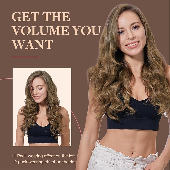 GOO GOO Clip in Hair Extensions Real Human Hair, Remy Human Hair Extensions Clip ins for Women, Natural Human Hair, 22inch 120g 7Pcs, 5 Light Ash Brown