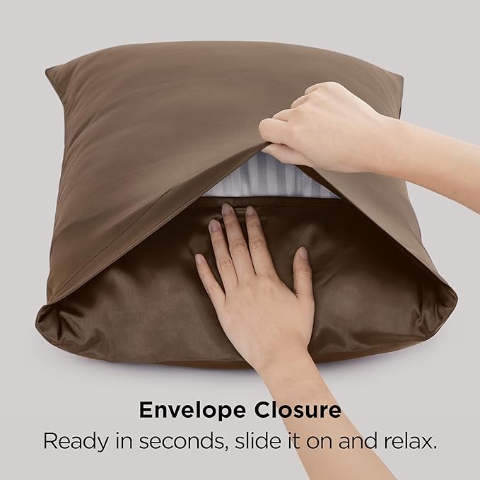 Bedsure Satin Pillowcase 2 Pack Similar to Silk Pillow Cases Standard Size, Pillow Case for Sleeping Women with Envelope Closure, Gifts for Women Men, Brown, 20x26 Inches, 2pcs