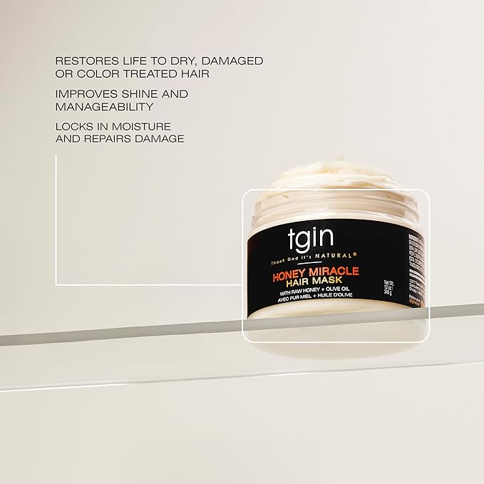 tgin Honey Miracle Hair Mask for Natural, Dry, Curly Type 3c and 4c Hair - 12 oz - Deep Conditioner
