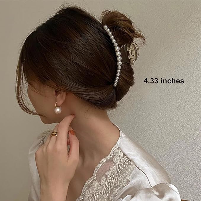 Pearl Hair Clips,Elegant Hair Clip Strong Hold Jaw Clips,Big Pearl Hair Claw Clips Barrettes Nonslip Birthday Thankgiving Christmas Gift for Women Girls Daughter Girlfriend (6 Pack)