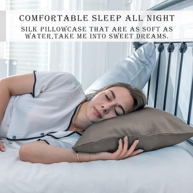 Silk Pillowcase for Hair and Skin,Soft,Breathable and Sliky 100% Queen Silk Pillow Case Set of 2,Both Sides Natural Mulberry Silk Pillowcases with Hidden Zipper(Queen Size 20"X 30",2pcs)