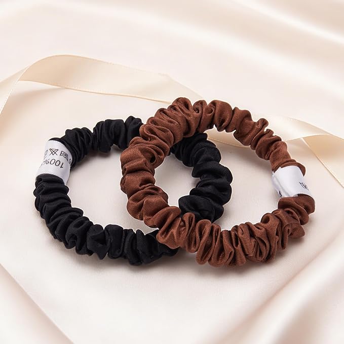 4 Pcs Silk Hair Ties, 22 Momme 100% Mulberry Hair Band, Silk Scrunchies for Women and Girls, 6A Grade No Damage Ponytail Holders (0.4in Width, Black)