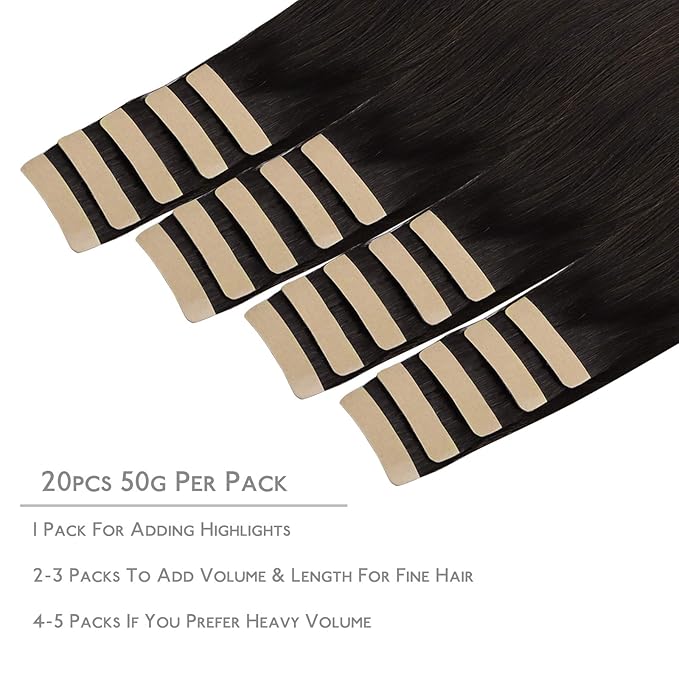 WENNALIFE Tape in Hair Extensions Human Hair, 20pcs 50g 22 inch Dark Brown Remy Hair Extensions for Women Tape Ins Straight Extensiones De Cabello Humano Skin Weft