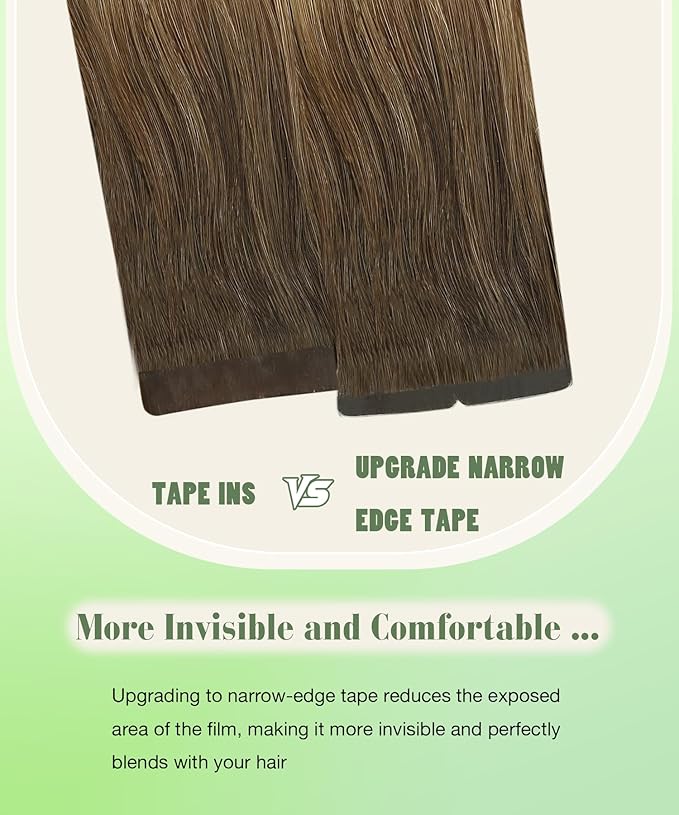 SURNEL Tape in Human Hair Extensions Balayage Walnut Brown to Ash Brown and Golden Blonde Tape in Hair Extensions 22 inch 20pcs 50g(#3/8/22-22)