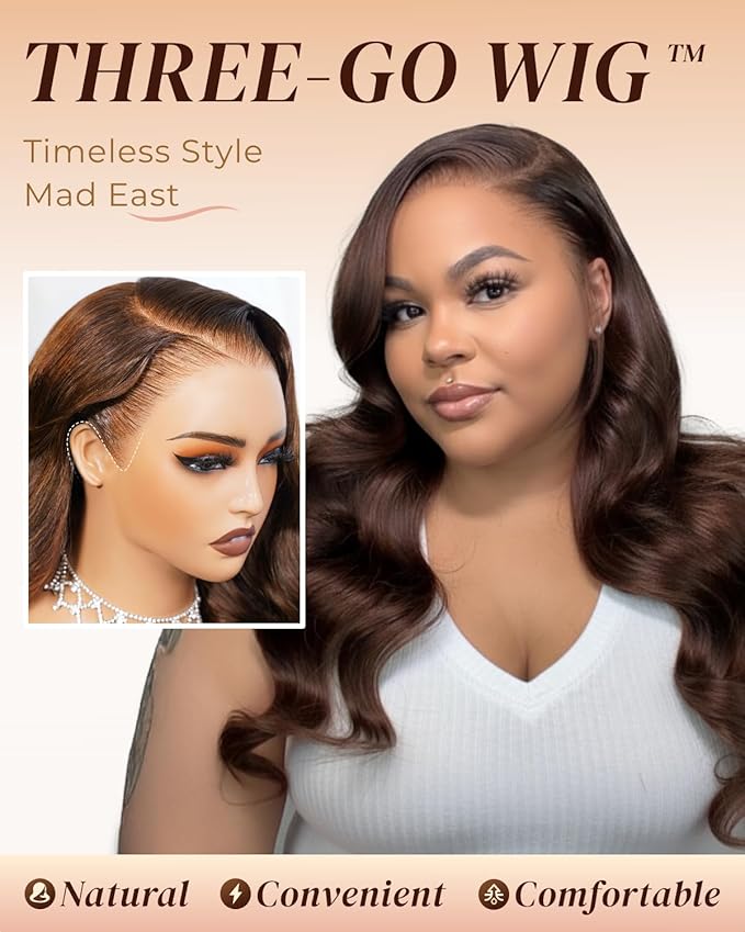 Arabella 13x6 Lace Front Wig Human Hair HD Transparent Chocolate Brown Body Wave Lace Front Wigs Human Hair Pre Plucked Glueless Frontal Wig 22 Inch