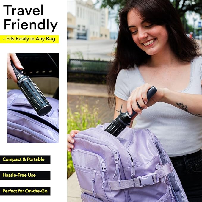 Detangler Brush for Women - Curly Hair Blow Dryer Round Brush for Blow Out - Self Cleaning Roller Retractable Travel Hairbrush - Navy Blue Christmas Gifts