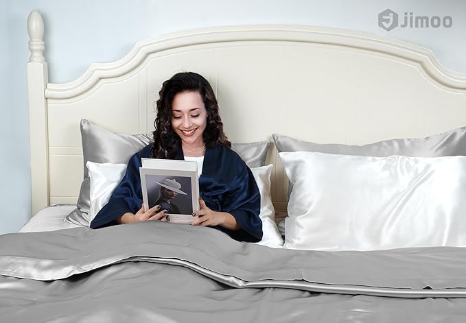 100% Mulberry Silk Pillowcase for Hair and Skin, 22 Momme Pure Natural Silk Pillow Case Both Sided with Zipper, Pillow Cover for Women Mom Men (Silver Grey, King 20''×36'', 1 Pack)